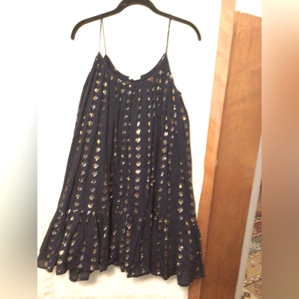 RHODE BABY DOLL MINI DRESS WITH GOLD AND SILVER NUGGETS SZ L